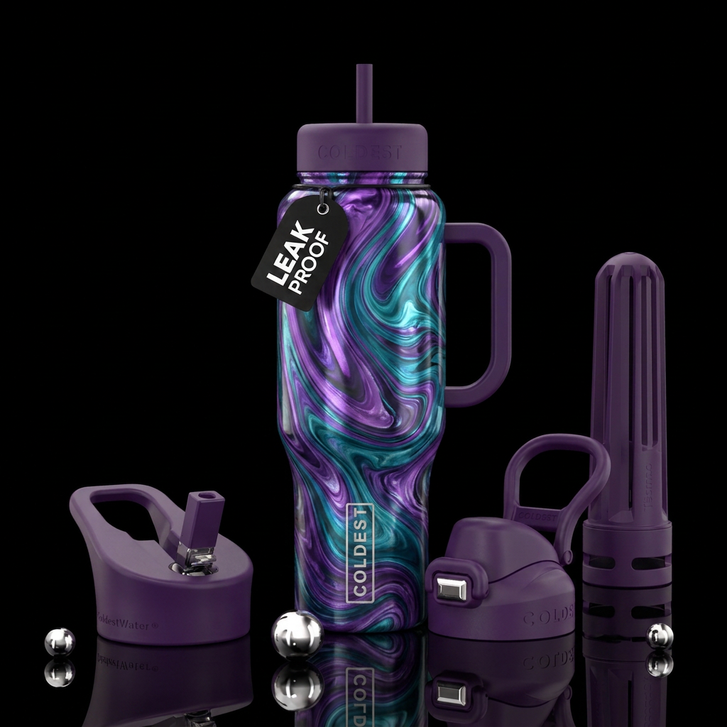 swirls in purples and blues water bottle design