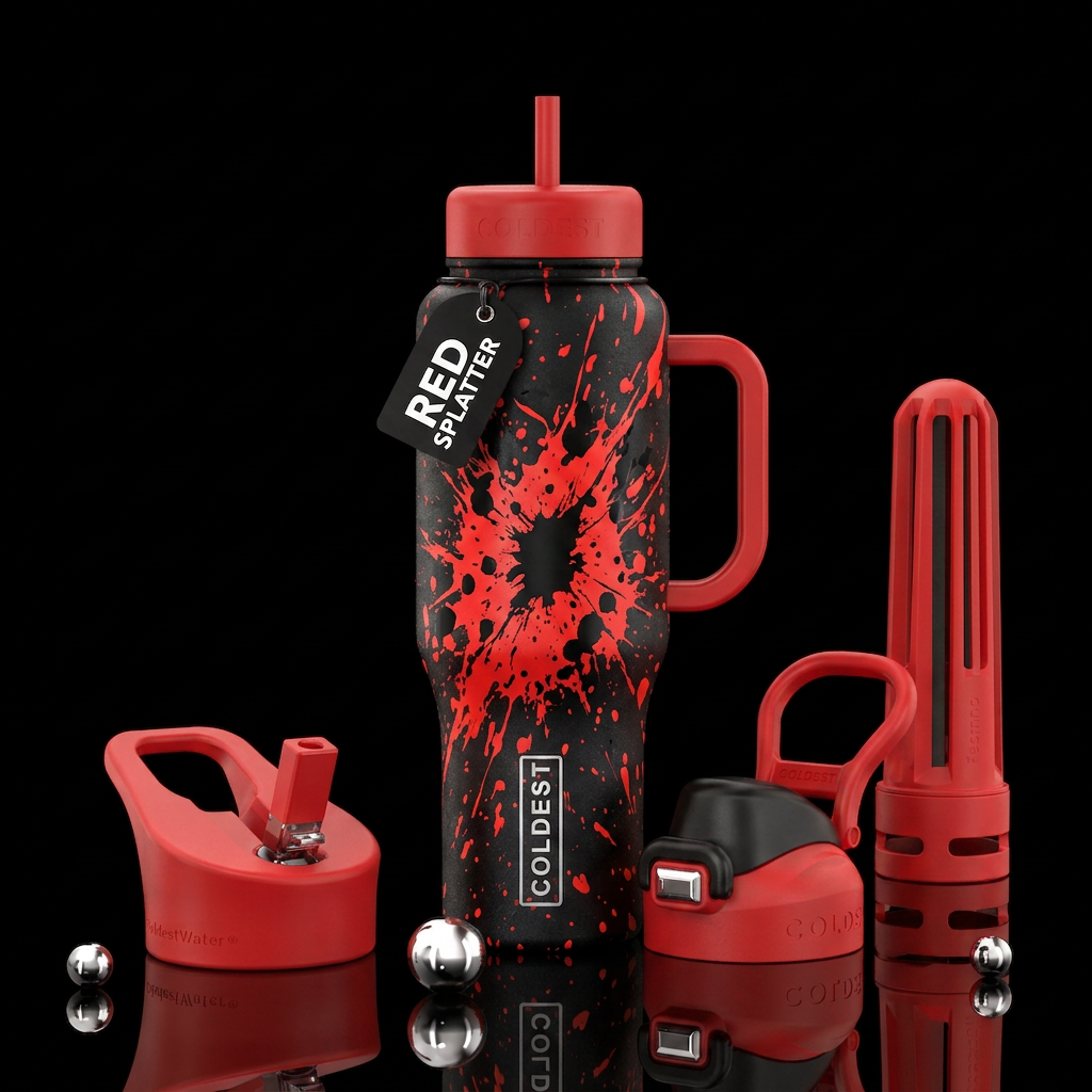 Splatter in red and black water bottle design