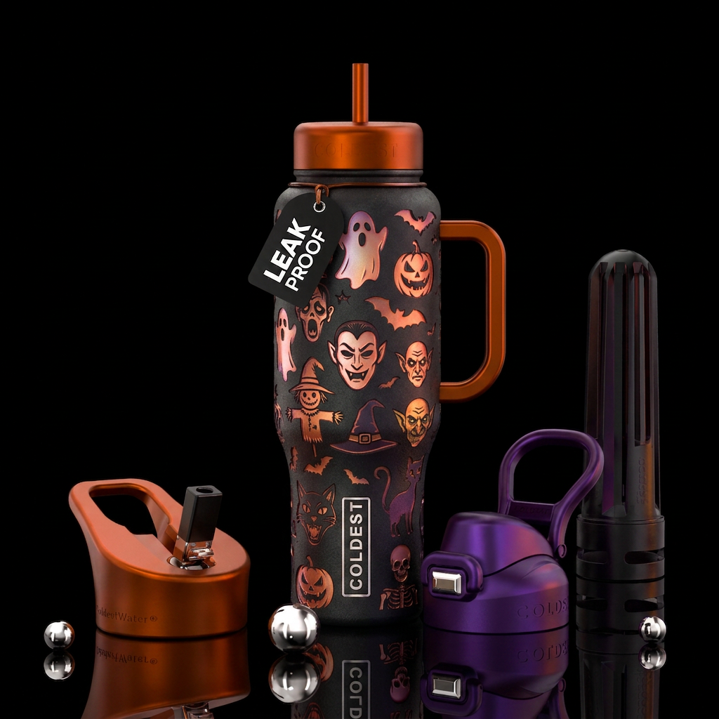 Ghost, pumpkin, ghoul, bat, vampire, scarecrow, wi... water bottle design