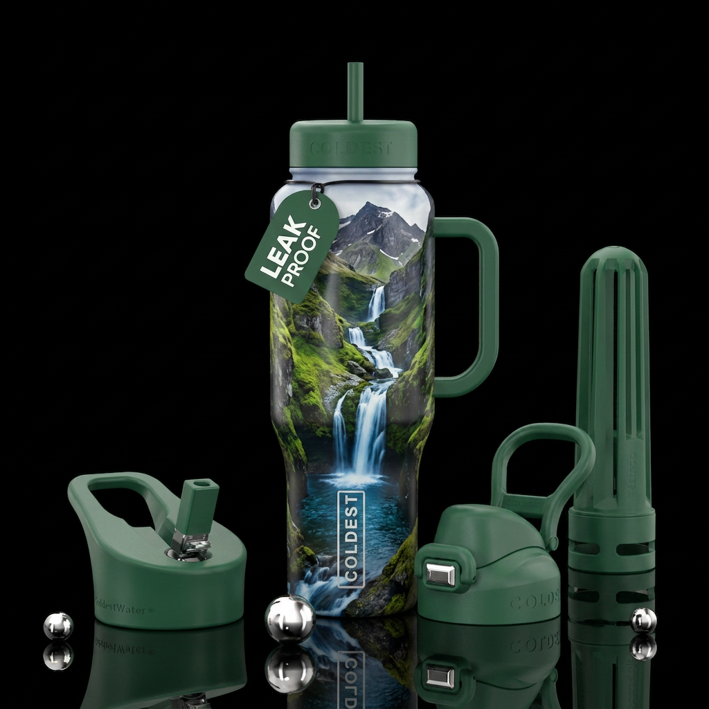 Cascading waterfalls down mountainsid water bottle design