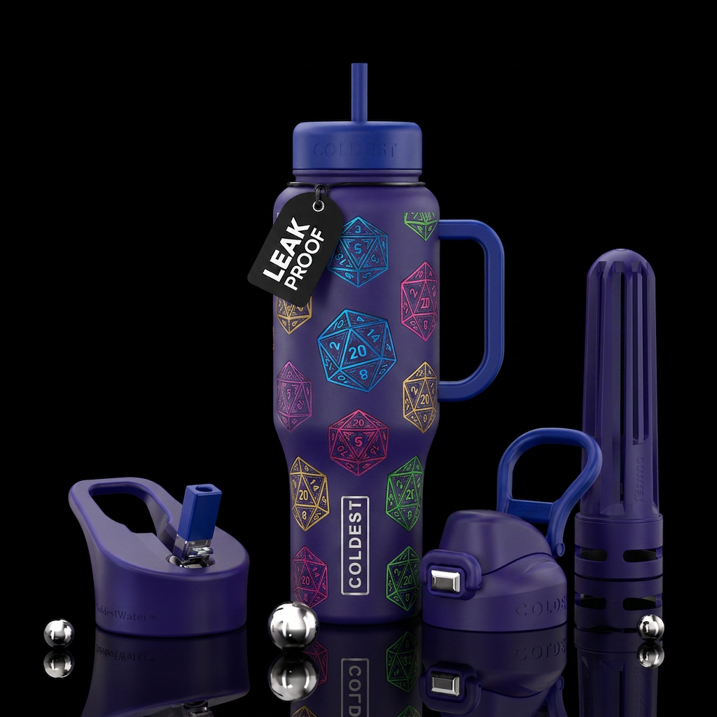 20 sided dice water bottle design