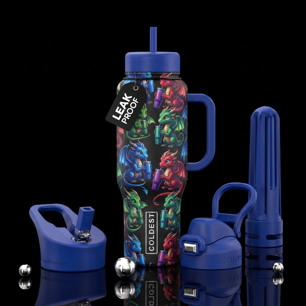 Baby dragons sipping on tumblers water bottle design