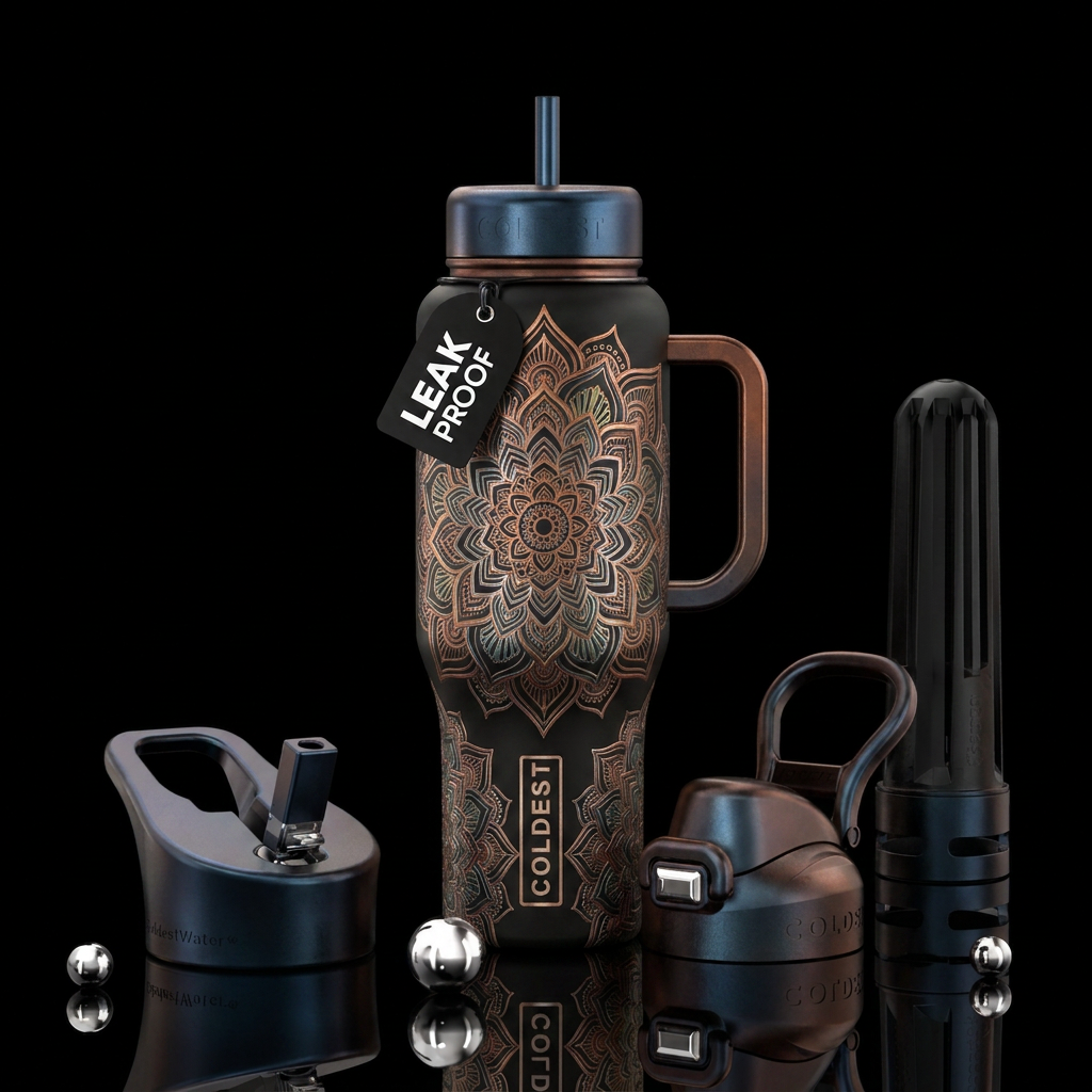 Mandala art in matalic colors water bottle design