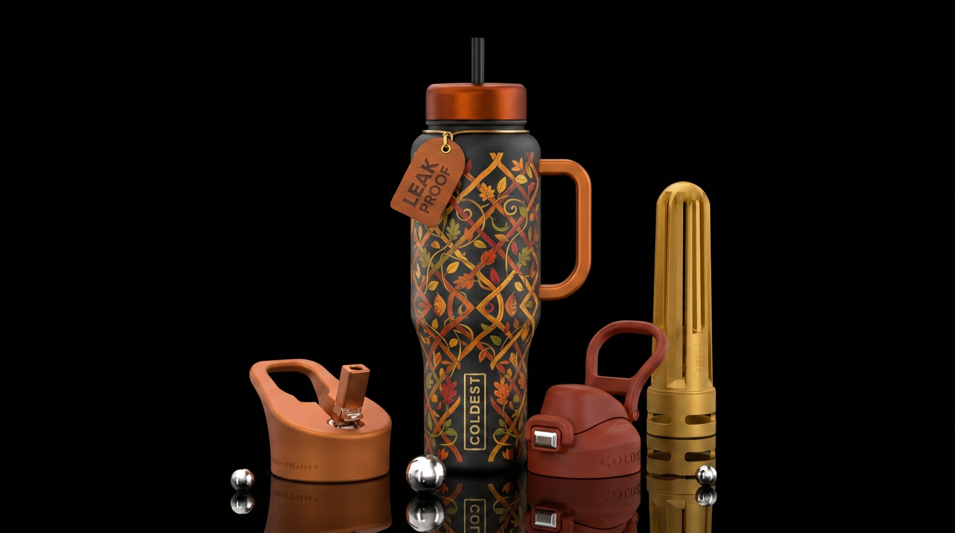 Lattice around bottle in fall colors water bottle design