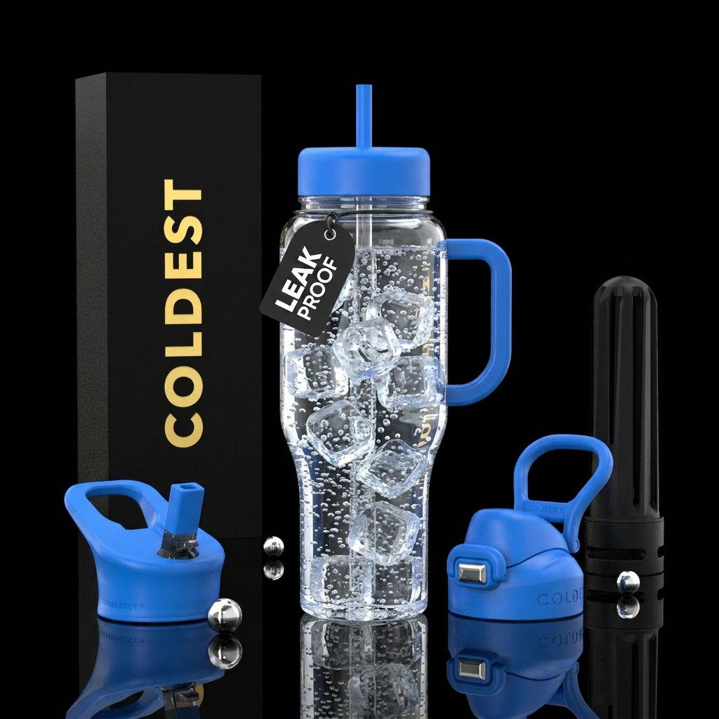 A bottle filled with clear soda and square rounded... water bottle design