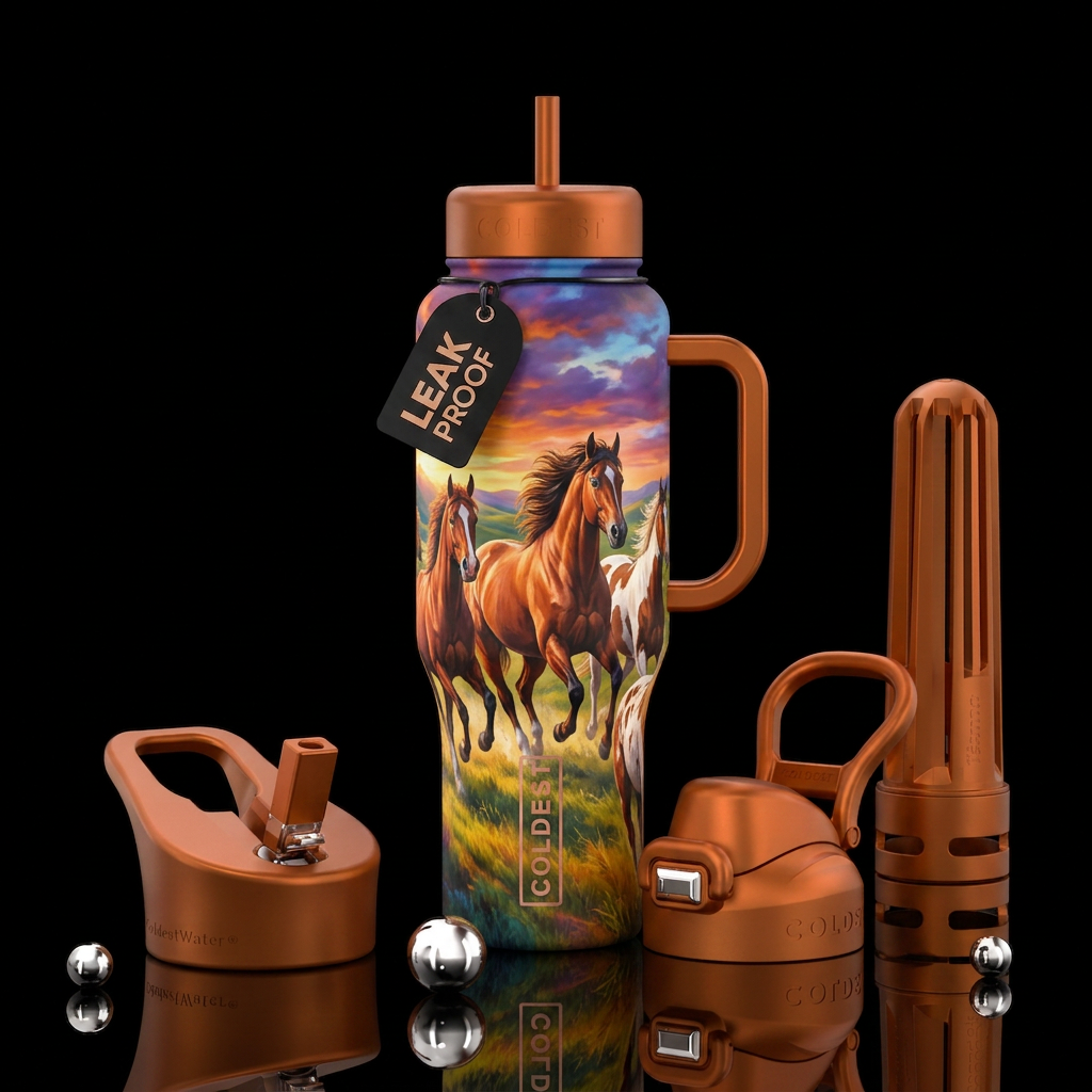 Running horses water bottle design