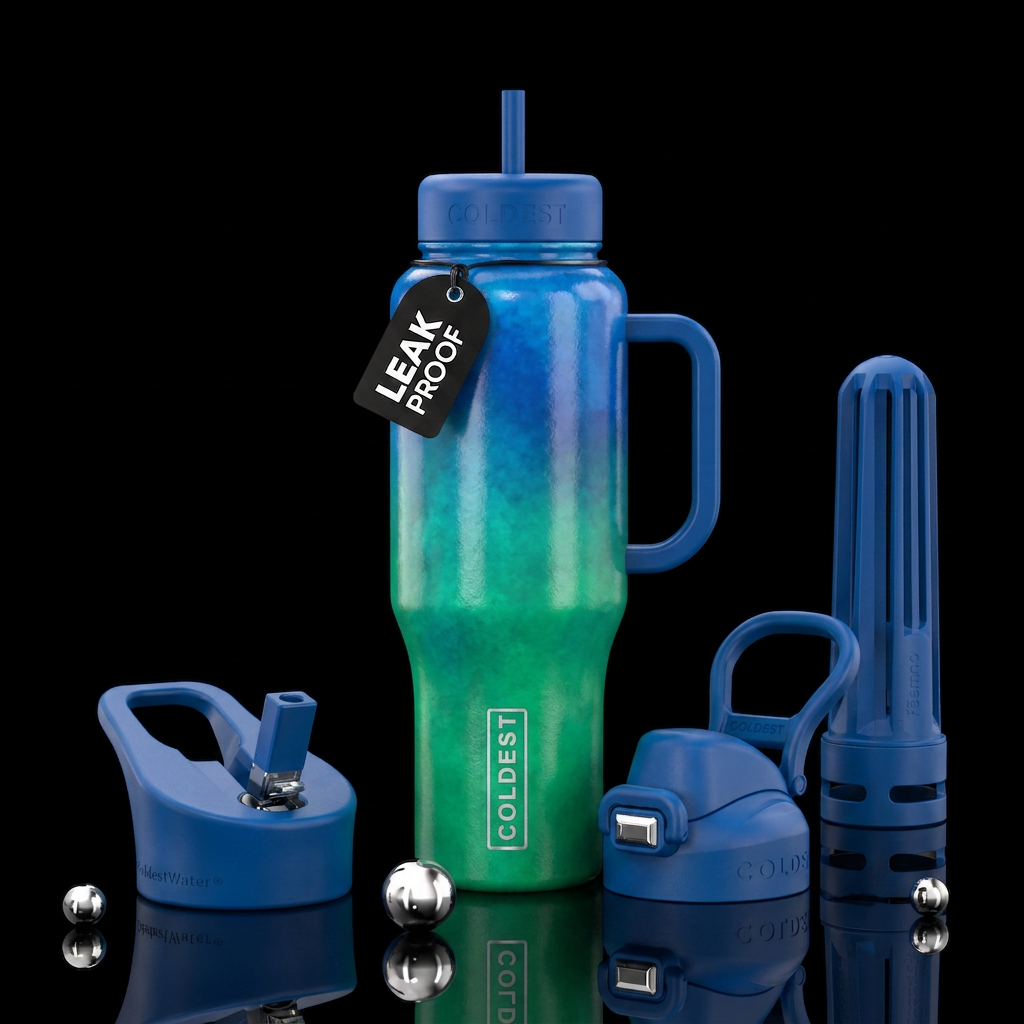 Blue and green water bottle design