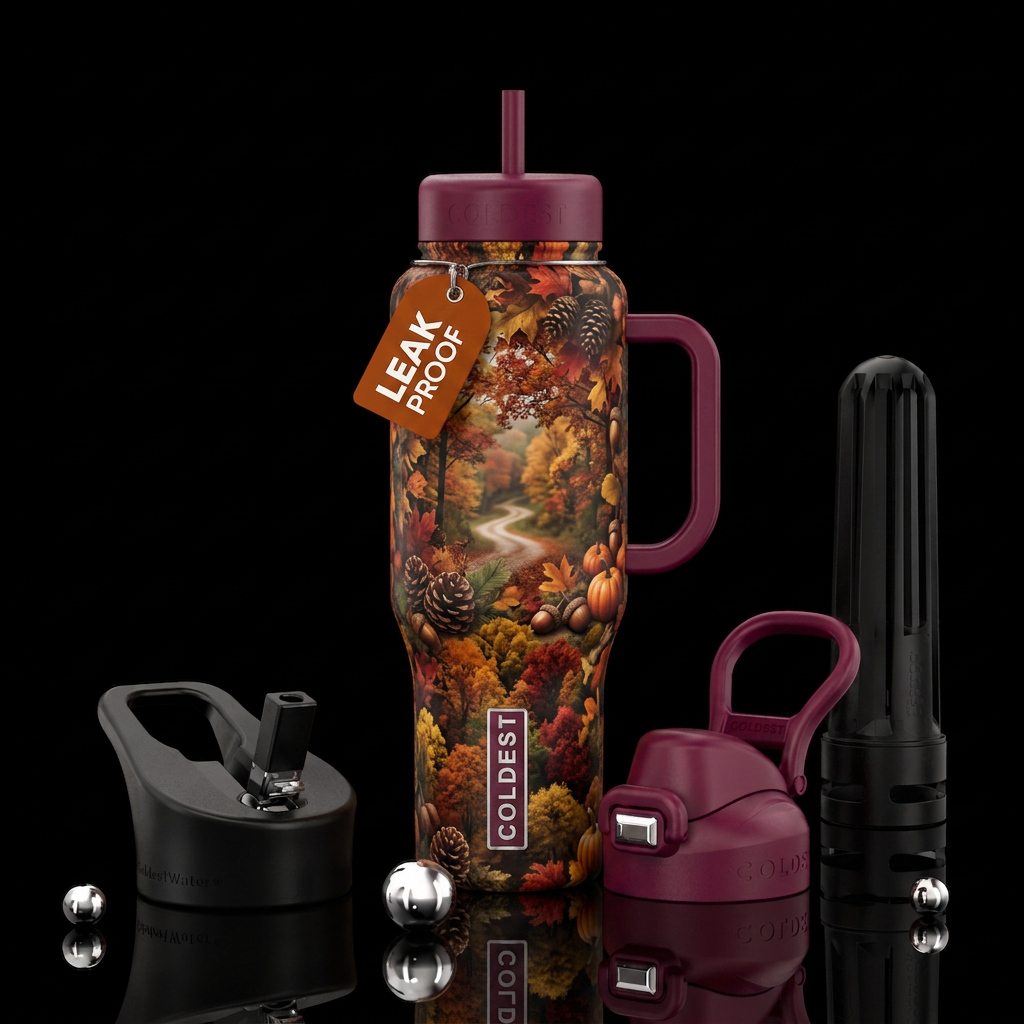 Fall scene water bottle design