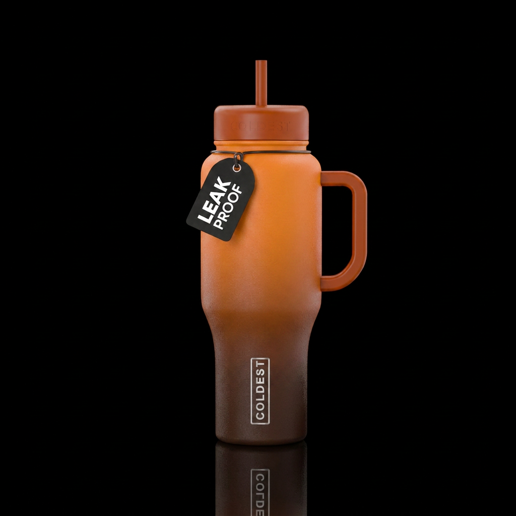 Orange to brown gradient with dark orange handle water bottle design