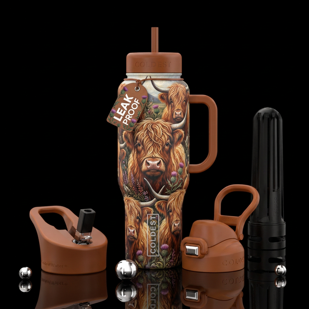 Highland cow water bottle design