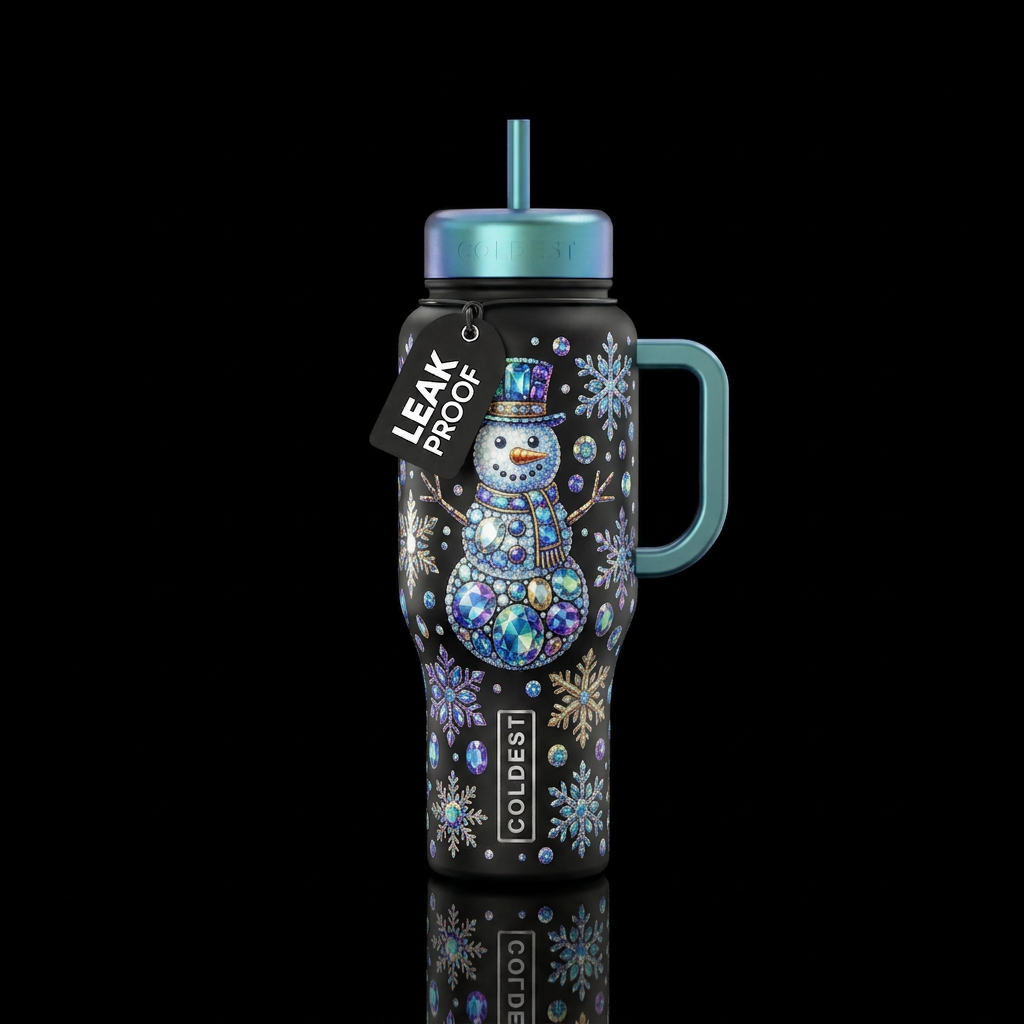 gemstone snowman snowflakes water bottle design