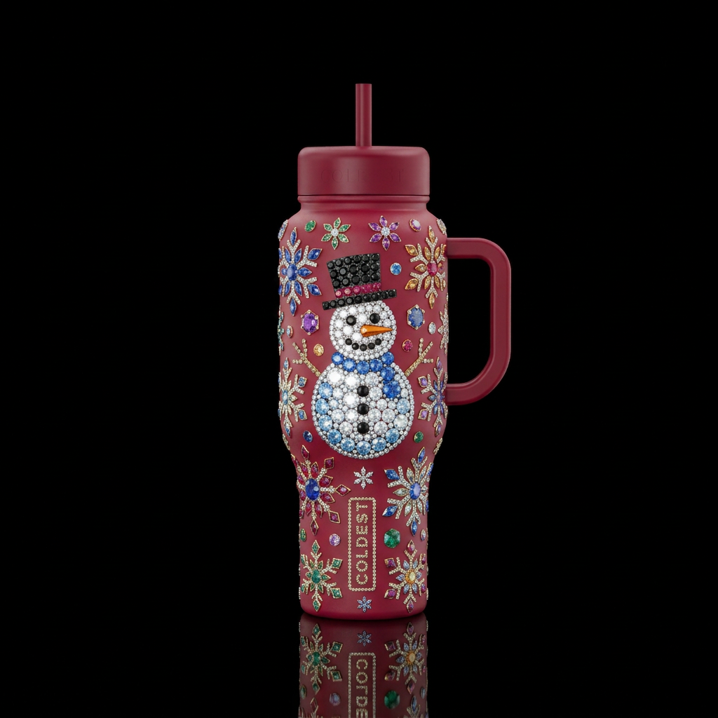 gemstone snowman snowflakes water bottle design