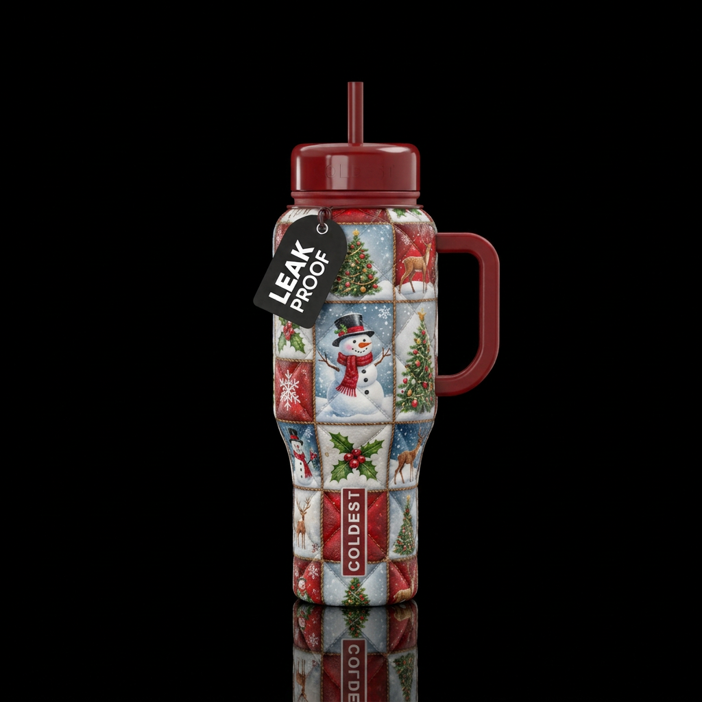 Christmas  scenes, snowman scenes quilted water bottle design