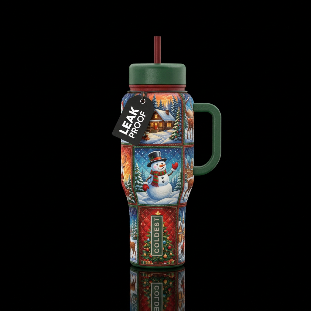 Christmas  scenes, snowman scenes quilted water bottle design