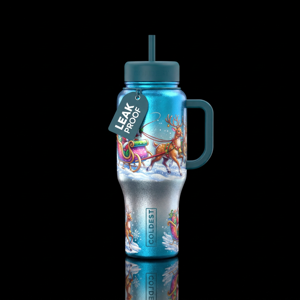 Dashing through the snow, horse sled, shiny, whims... water bottle design