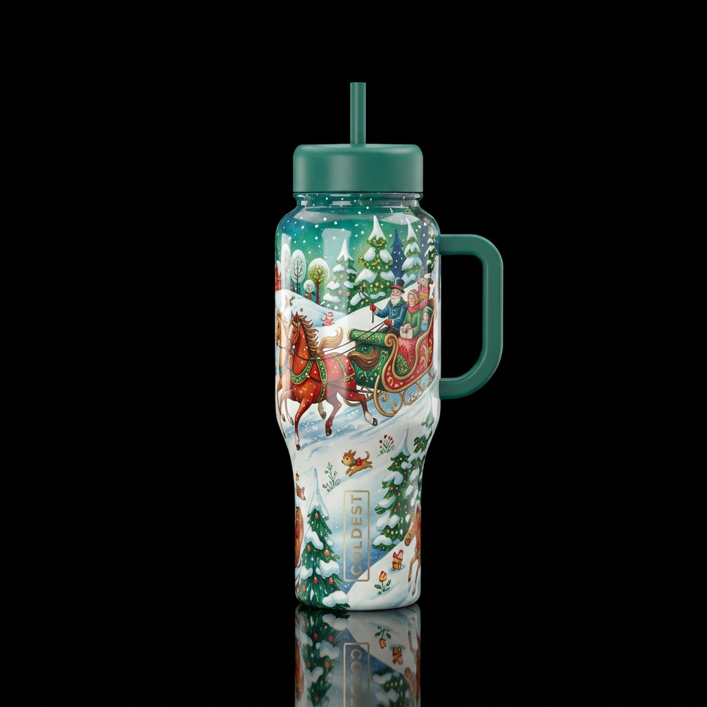 Dashing through the snow, horse sled, shiny, whims... water bottle design