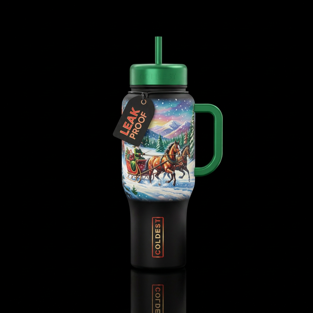 Dashing through the snow, horse sled water bottle design