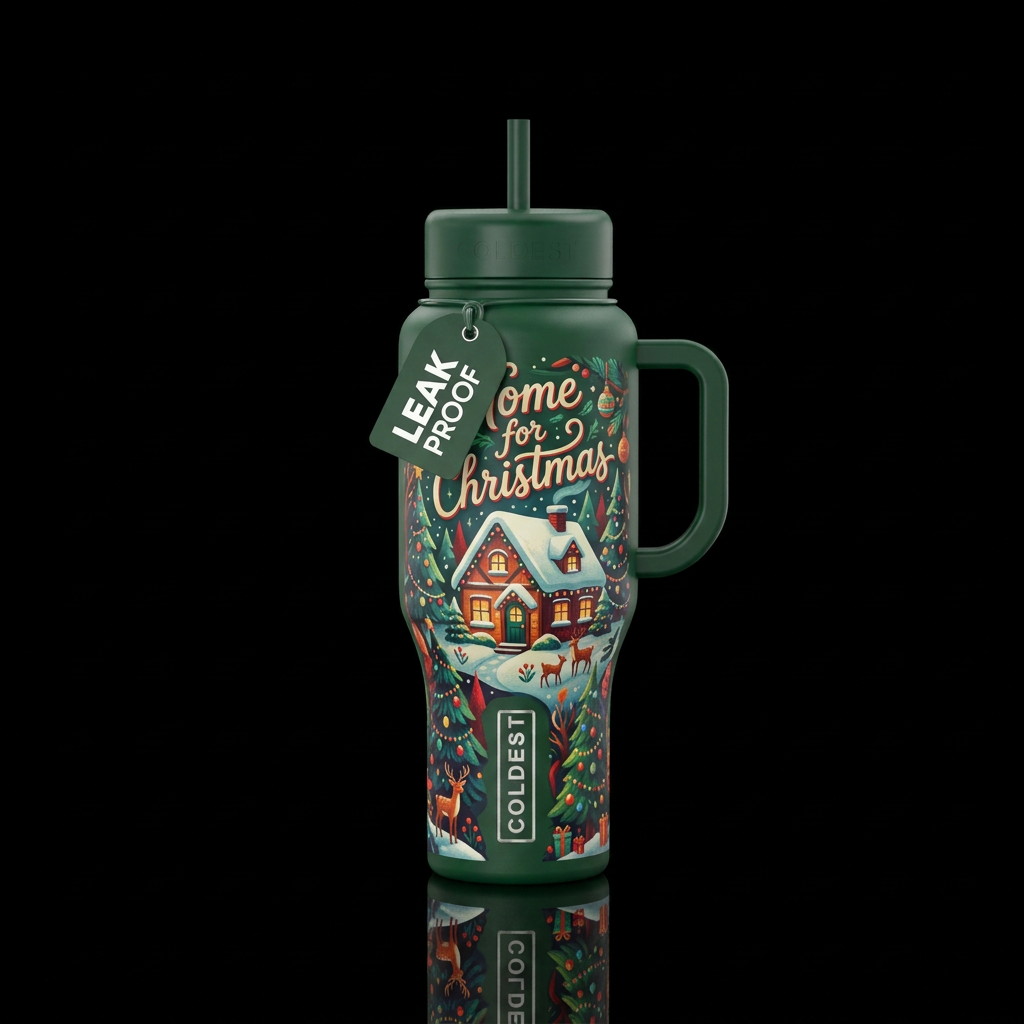 Home for christmas water bottle design