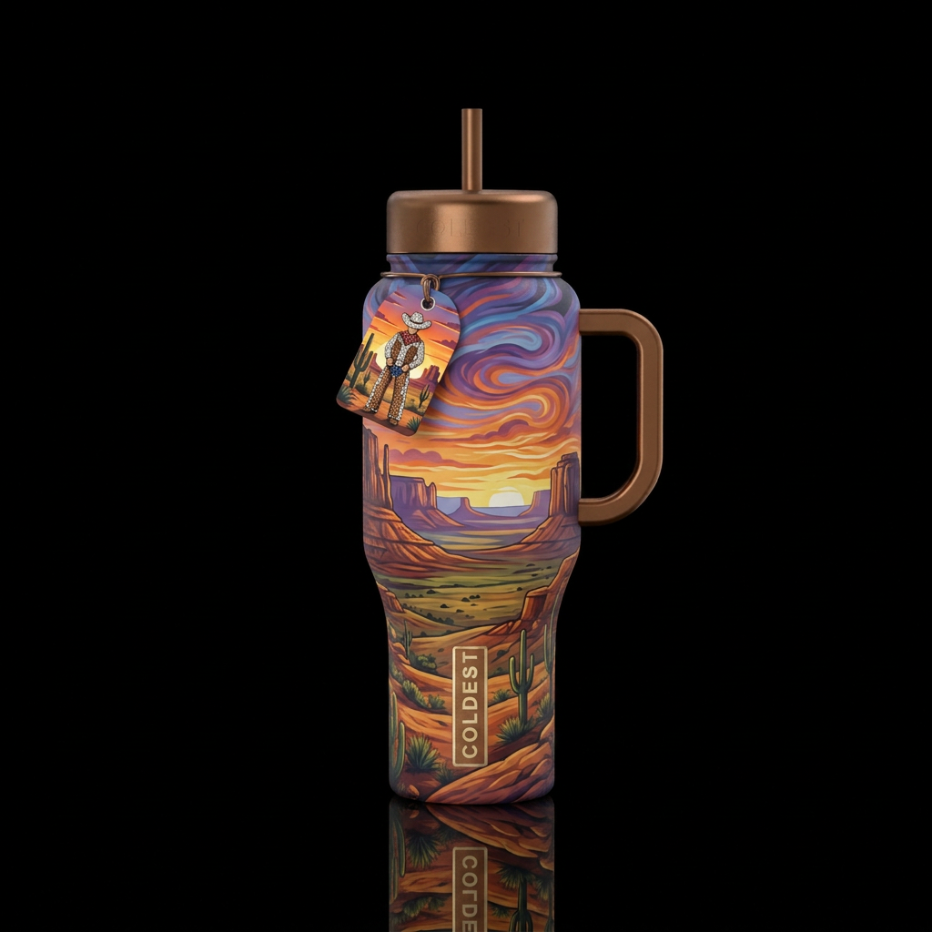 Western background, rhinestone cowboy, water bottle design