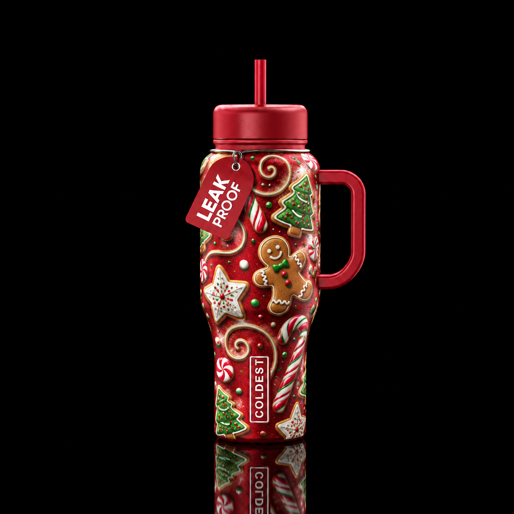 Christmas cookies,, whimsical, shiny, swirls, water bottle design