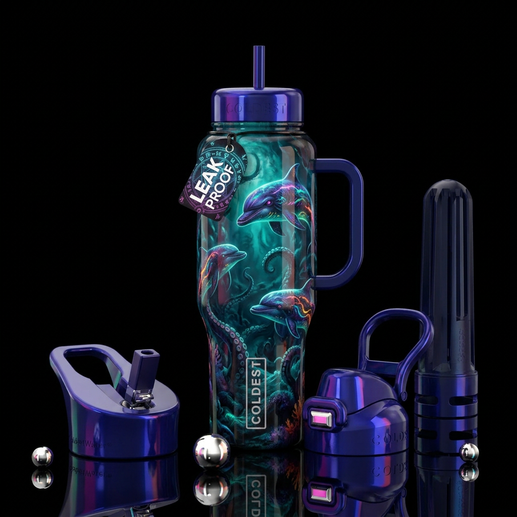 darkness, magic, haunted, glowie, dolphin, evil oc... water bottle design
