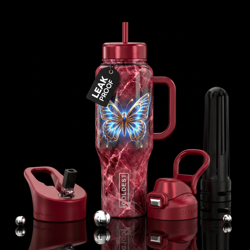 butterfly, marble, crimson, glowie, grunge rock, r... water bottle design