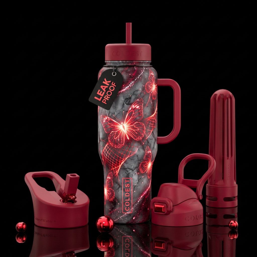 butterfly, marble, crimson, glowie, grunge rock, r... water bottle design
