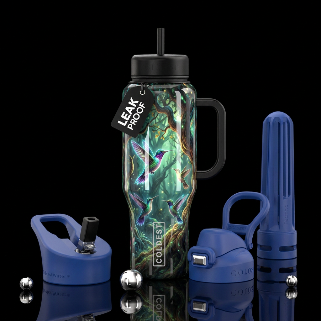 hummingbird, glowie, beautiul, vibrant, magical, t... water bottle design