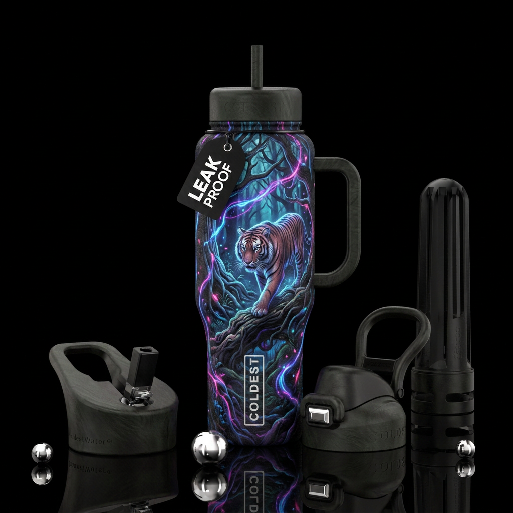 tiger, wild, summer vibes, glowie, beautiul, magic... water bottle design