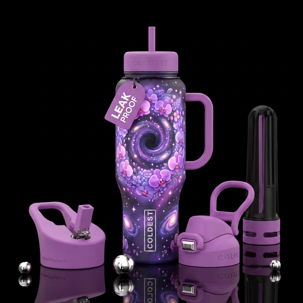 orchid, lavender, glowie, black hole, interdimensi... water bottle design