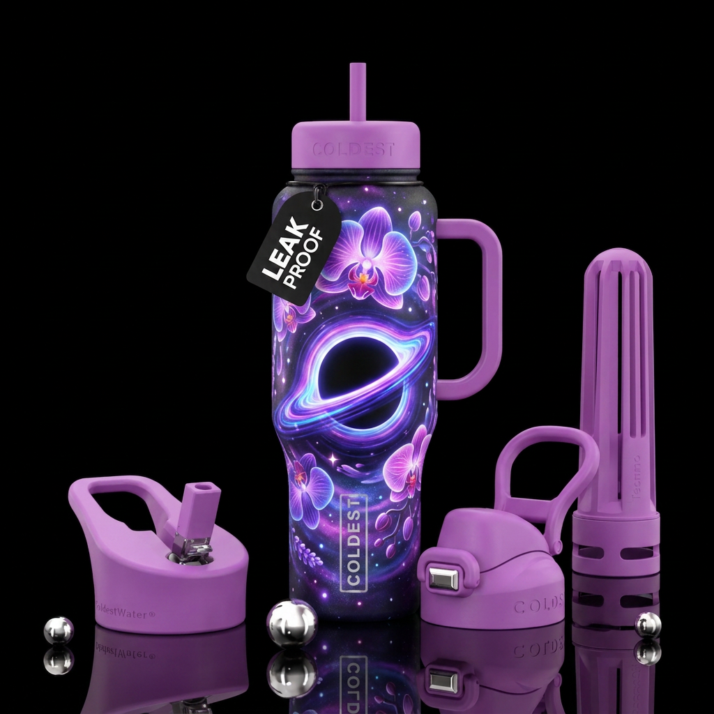 orchid, lavender, glowie, black hole, interdimensi... water bottle design