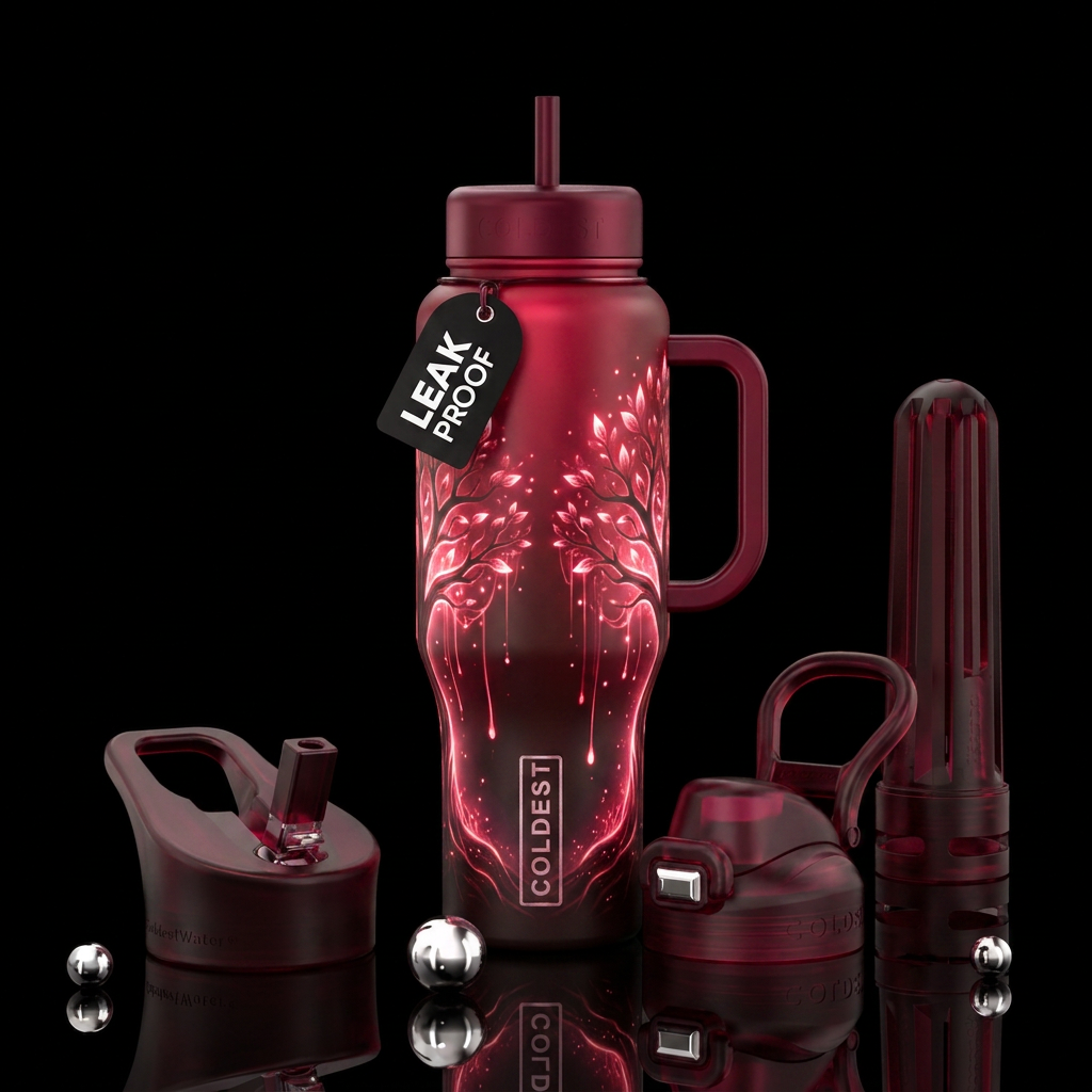 crimson, ombre, glowie, magical, electric, trees, ... water bottle design