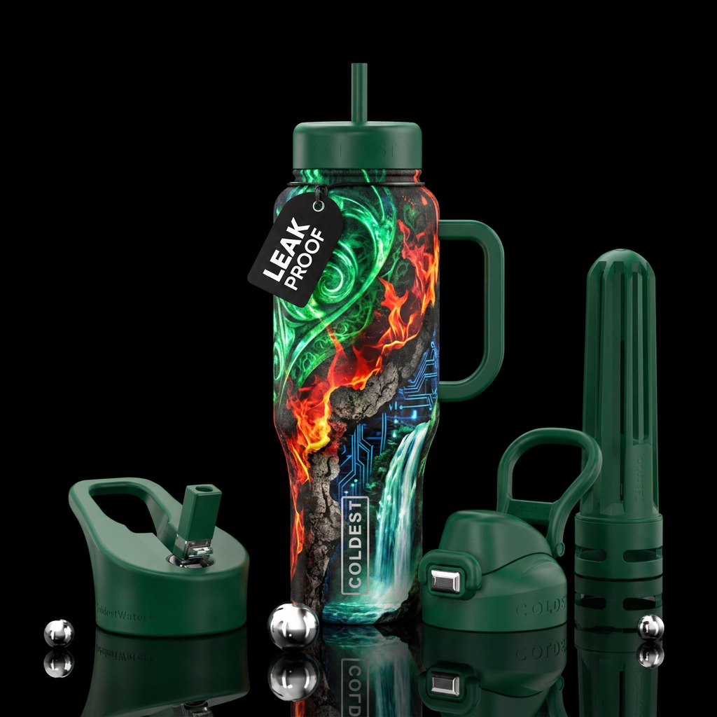 emerald, firewall, grunge rock, glowie, waterfall,... water bottle design