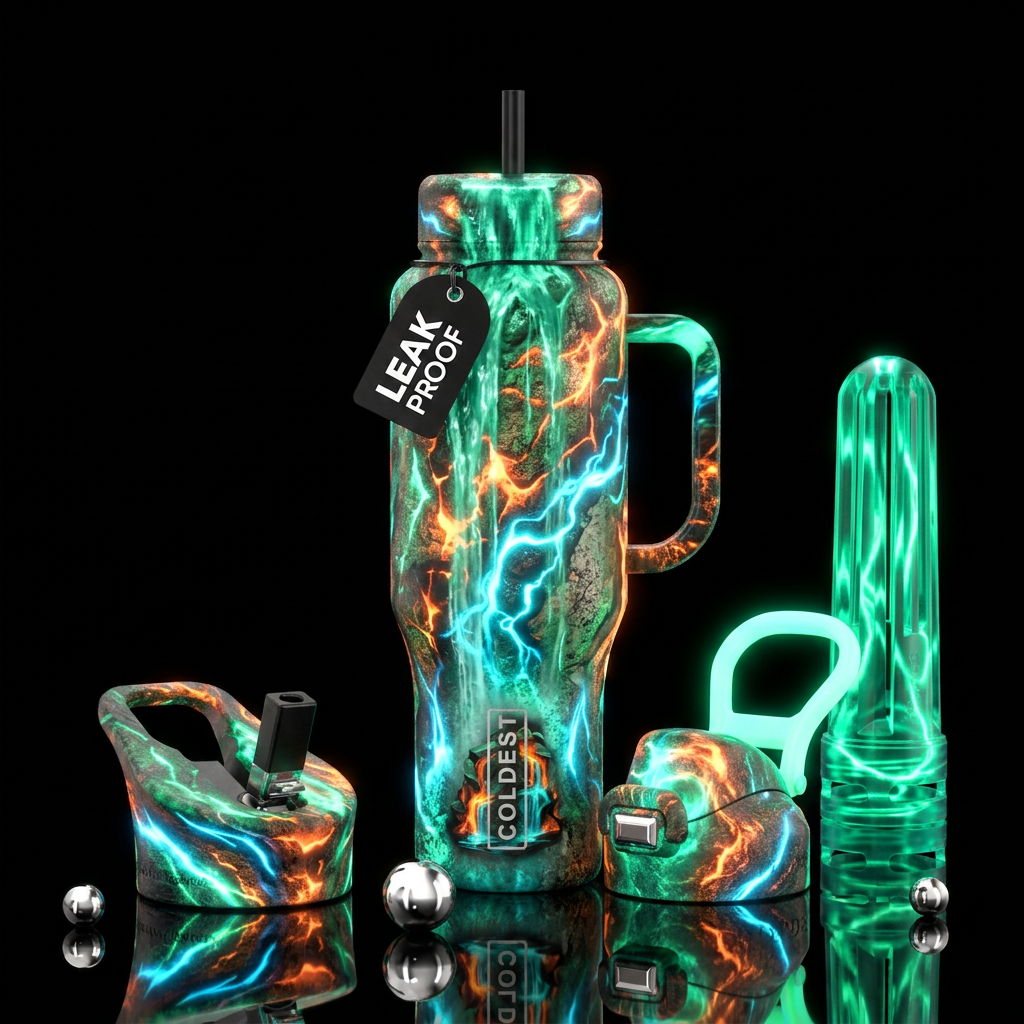 emerald, firewall, grunge rock, glowie, waterfall,... water bottle design