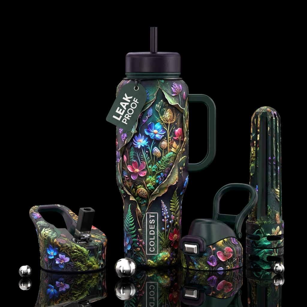 wildflowers, calm, peeling, glowie, vibrant, magic... water bottle design