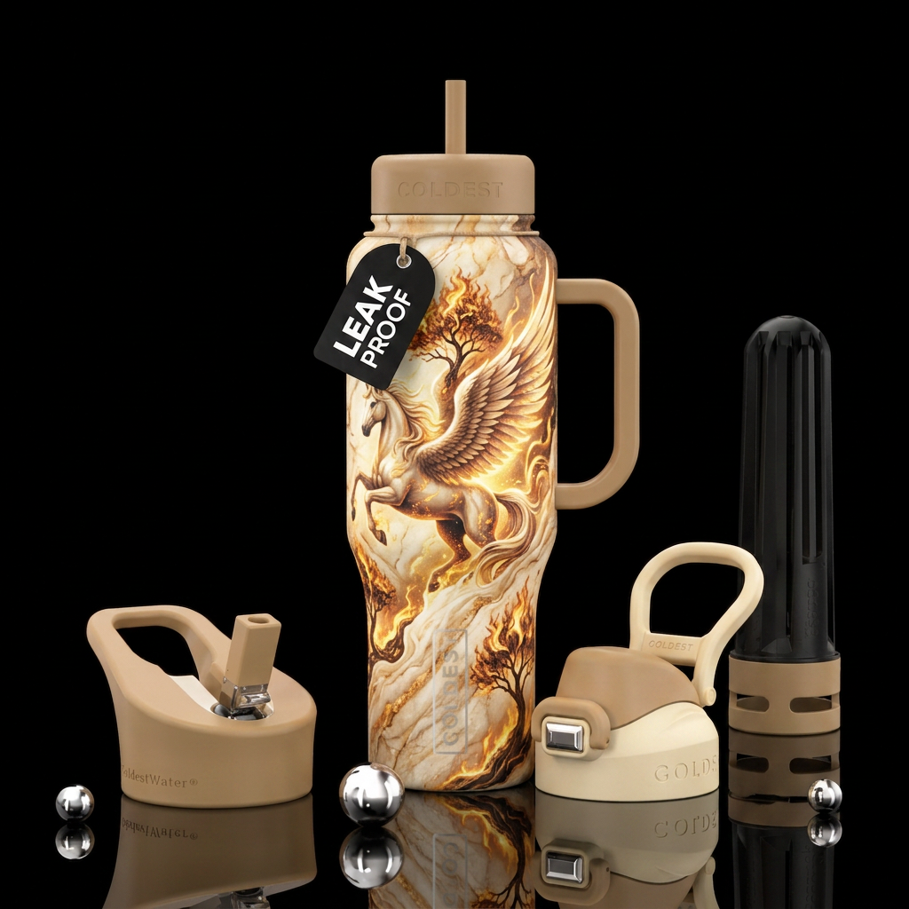 pegasus, marble, beige, glowie, magical, trees, fi... water bottle design
