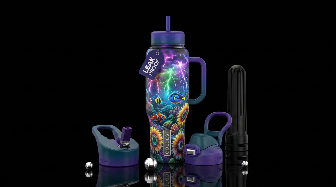 Thunderstorm, glowie, tropical fish, sunflower, re... water bottle design