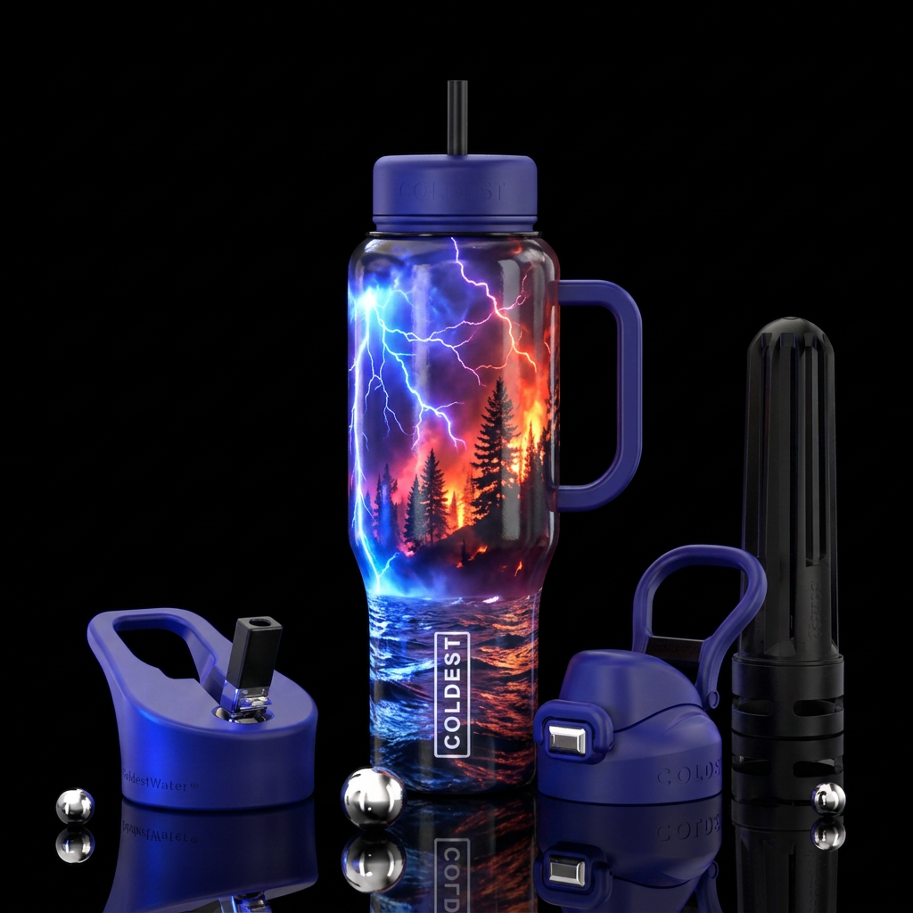 Thunderstorm, glowie, electric, trees, firery, oce... water bottle design