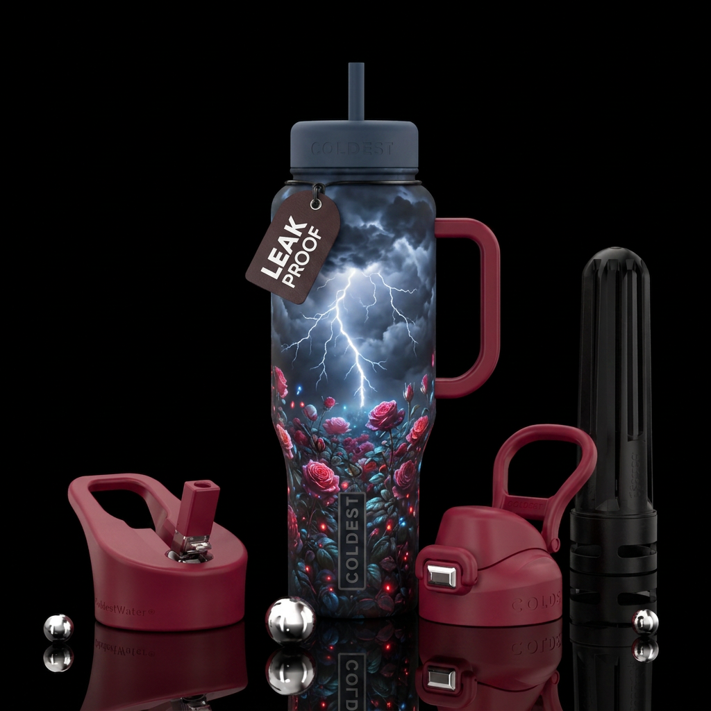 Thunderstorm, rose garden, glowie, realism water bottle design