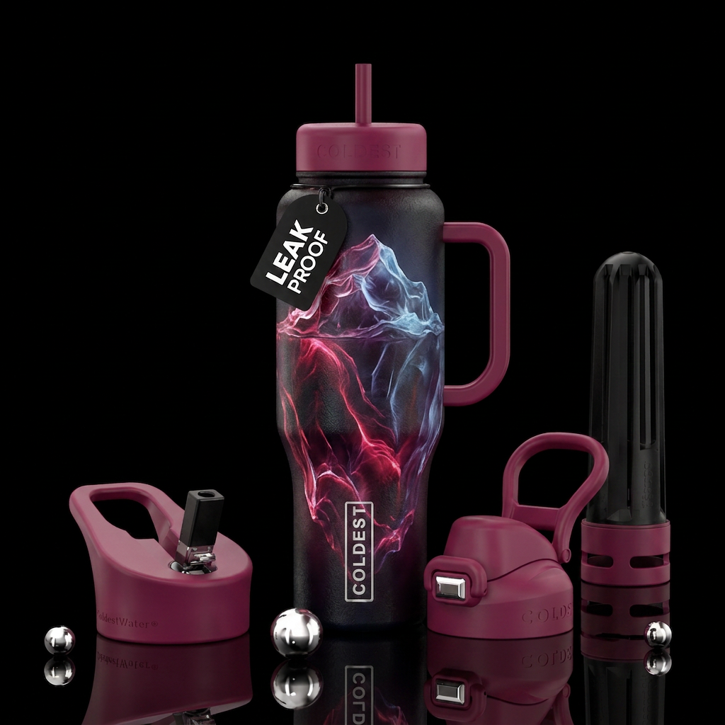 berry, wine, glowie, iceberg, vibrant, electric, d... water bottle design