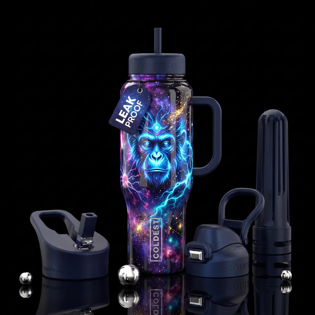 galaxy, monkey, electric, fantasy, realism, explos... water bottle design