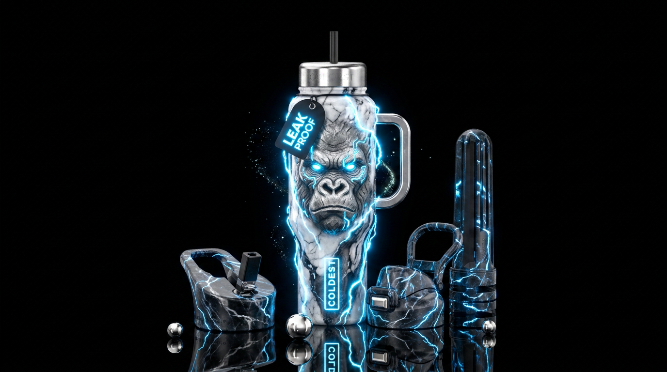 marble, silver, gorilla, glowie, beautiul, realism... water bottle design