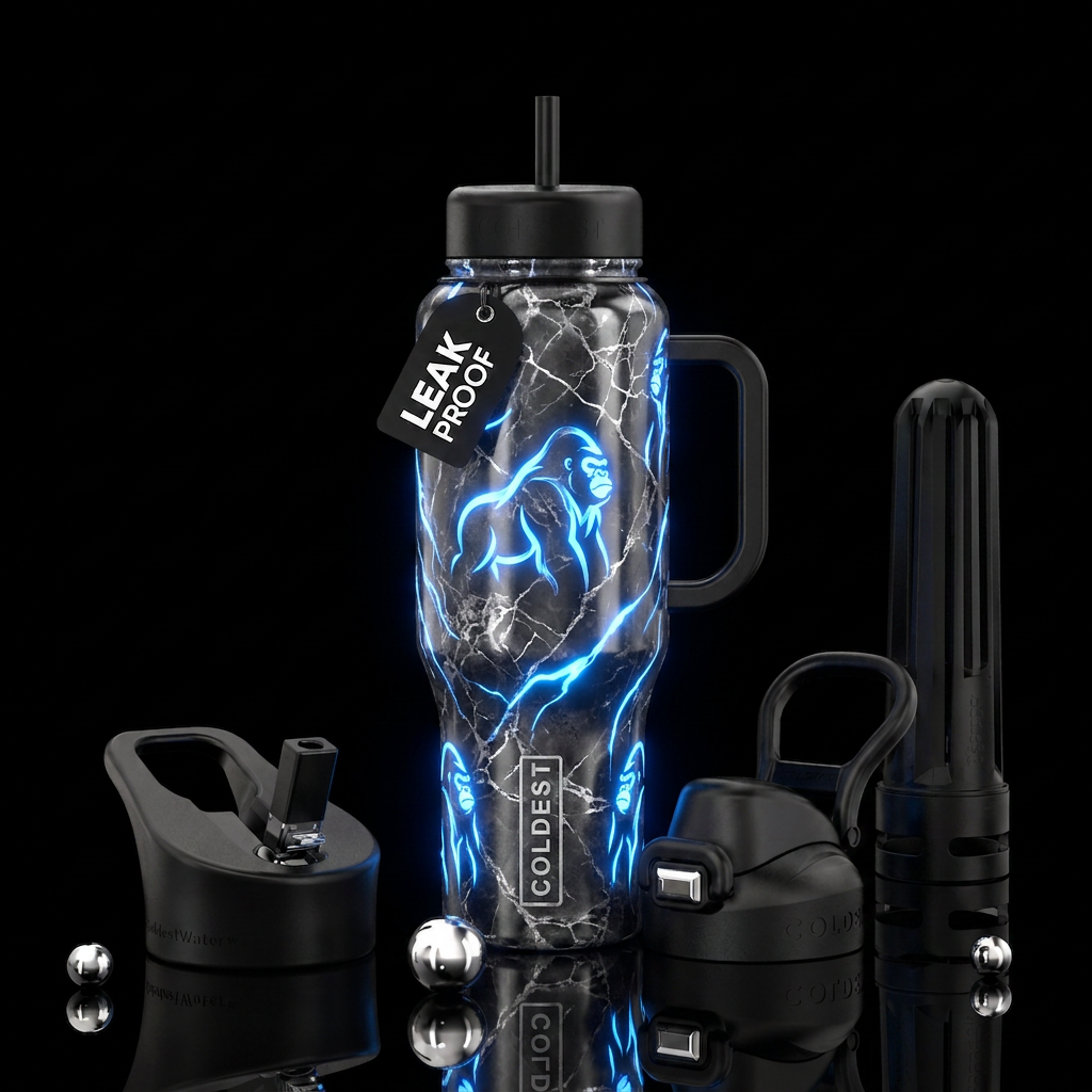marble, silver, gorilla, glowie, beautiul, realism... water bottle design