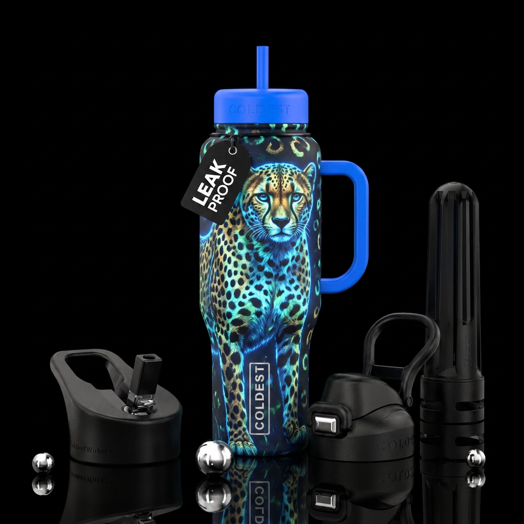 enchanted, cheetah, glowie, moonlit, magical, real... water bottle design