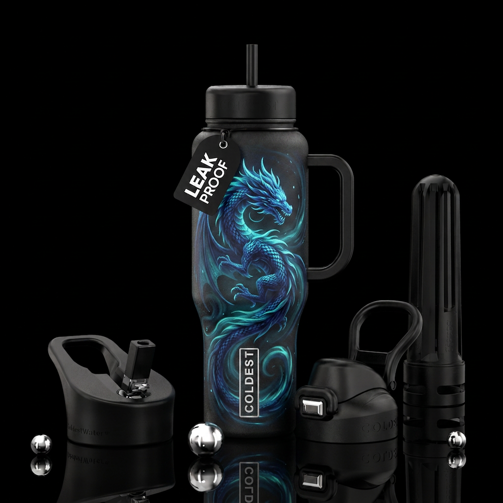 midnight blue, dragon, gentle stream, glowie, chao... water bottle design