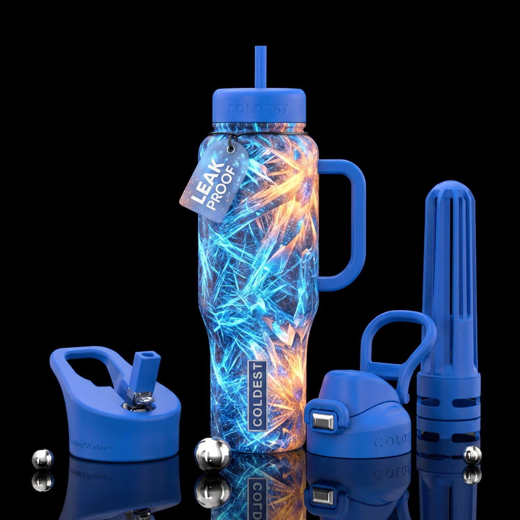 electric blue, sunrise, crystal, matrix, glowie, m... water bottle design