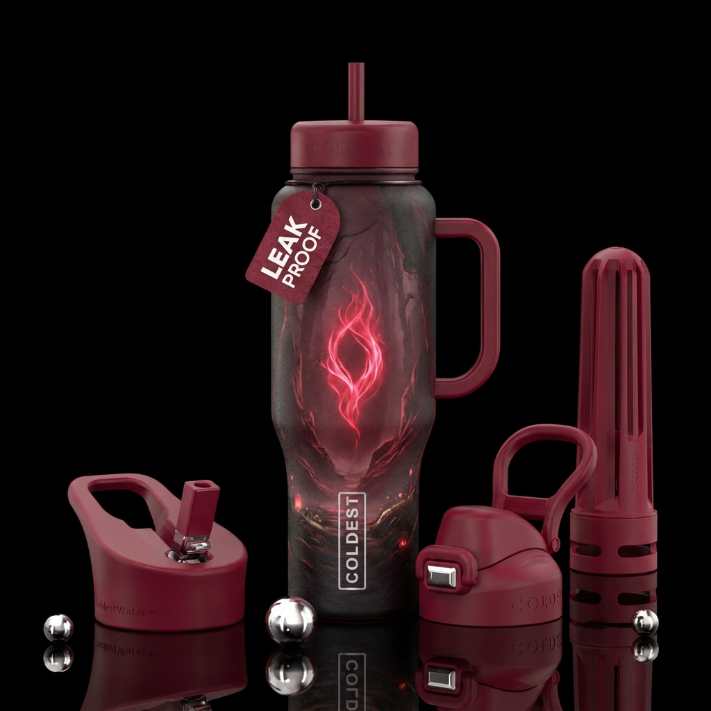 valley, mysterious, crimson, soul, glowie water bottle design
