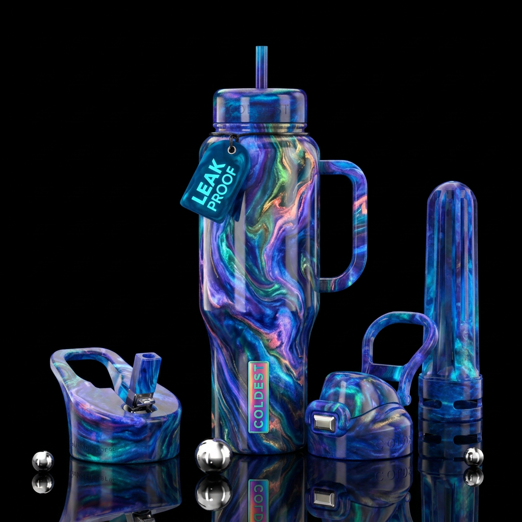 tropical, glowie, marble water bottle design