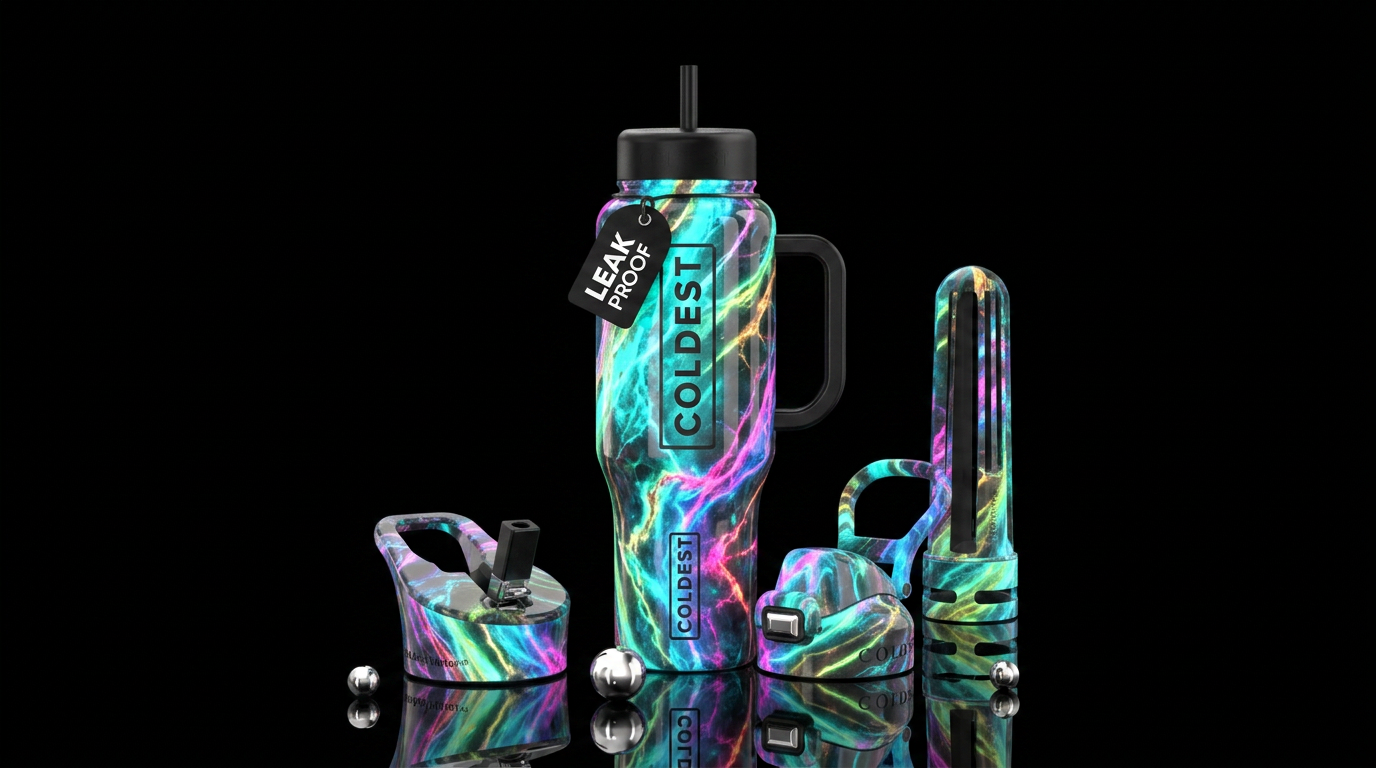 tropical, glowie, marble water bottle design