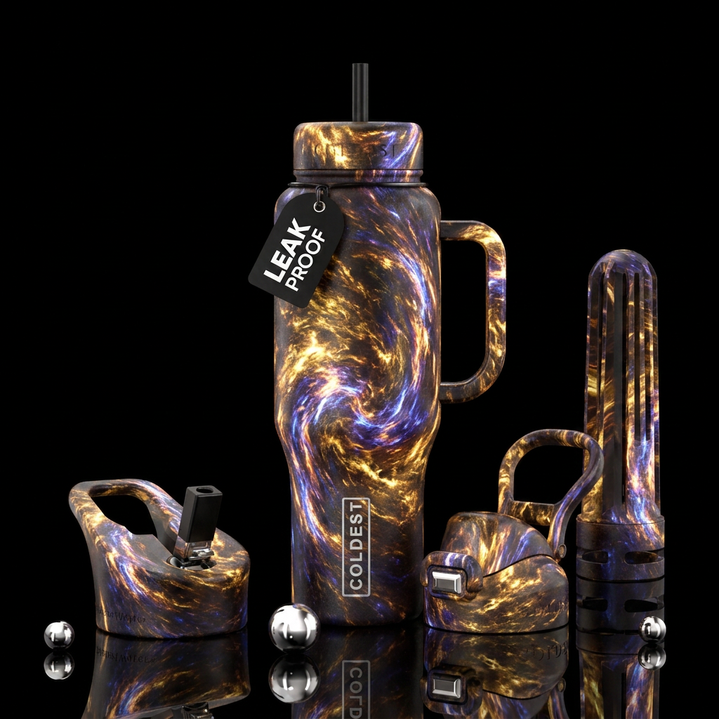 happy mood, glowie, firery, electric, whimsical water bottle design